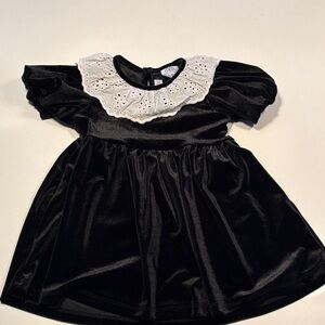 Zara Black Velvet Baby Dress with White Lace Collar
